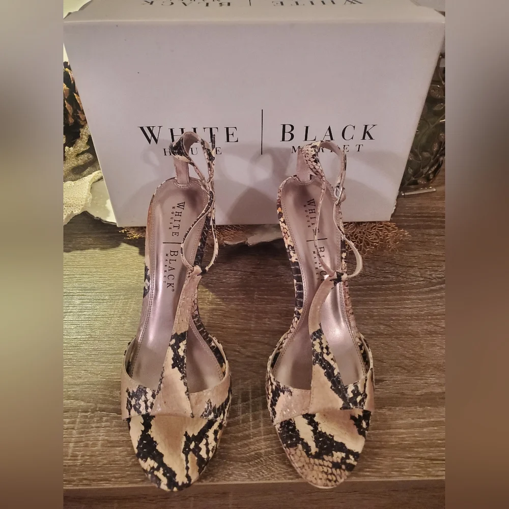 White House Black Market High Heel 👠 Shoes Snake 🐍 Skin Open Toe Pumps - Picture 2 of 7